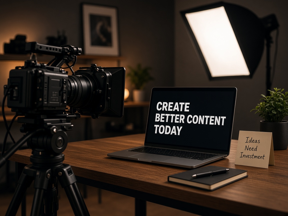 Creator studio with camera and laptop