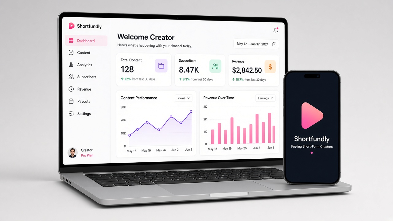 Shortfundly One creator dashboard on laptop and mobile