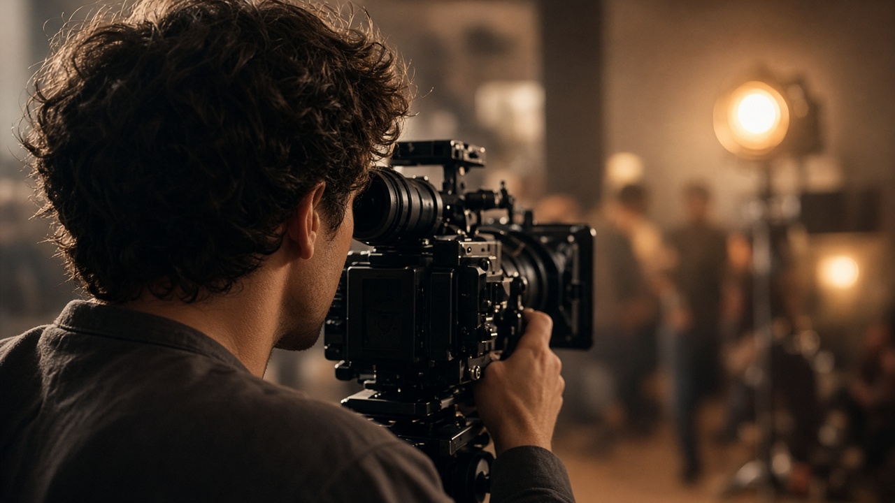 Film student with a cinema camera